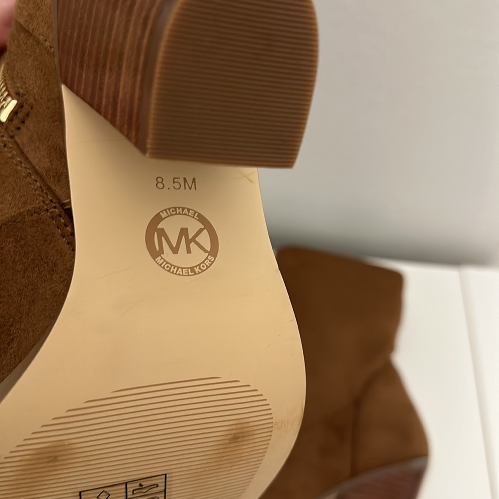 Michael Kors Dover brown stretch faux vegan suede studded booties boots 8.5 - Picture 8 of 9
